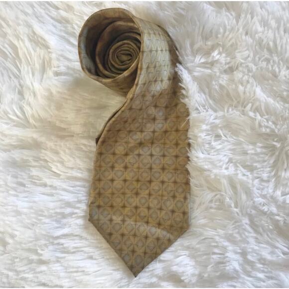 Bill Blass Black Label 100% Silk Tie Gray Gold - Picture 1 of 3